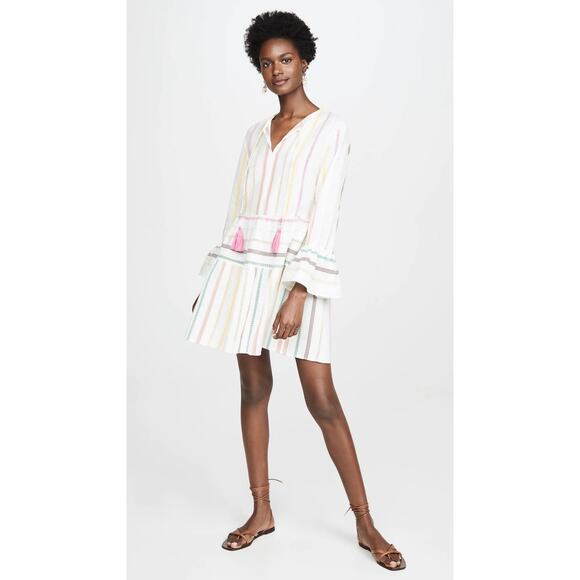 PilyQ Morgan Stripe Mini Dress Size XS/S White Pink Multi Long Sleeves Cover Up - Picture 2 of 14